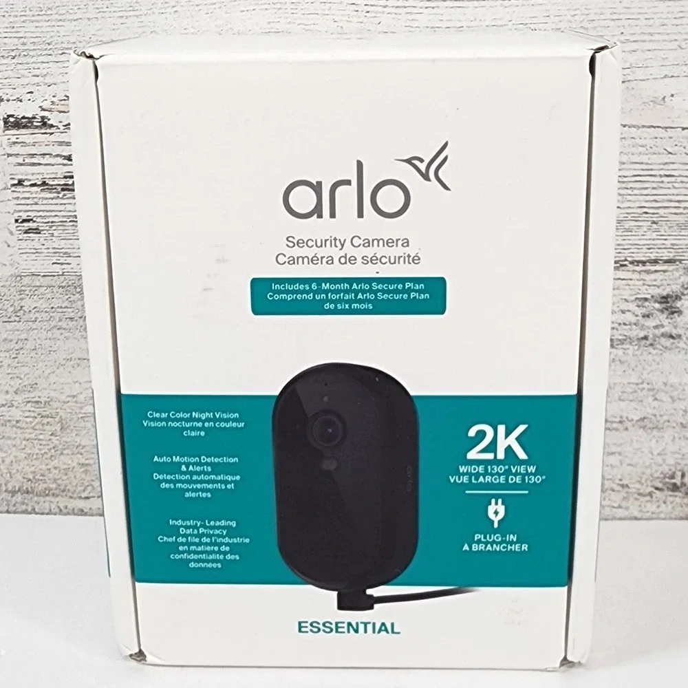 Arlo Essential Security Camera Wired 2K Plug-In Powered 2025 Black 1 Camera NEW